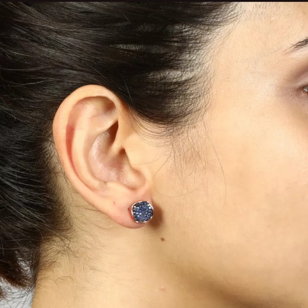 Blue Sapphire Wavy Square Rose Gold Earrings 99$